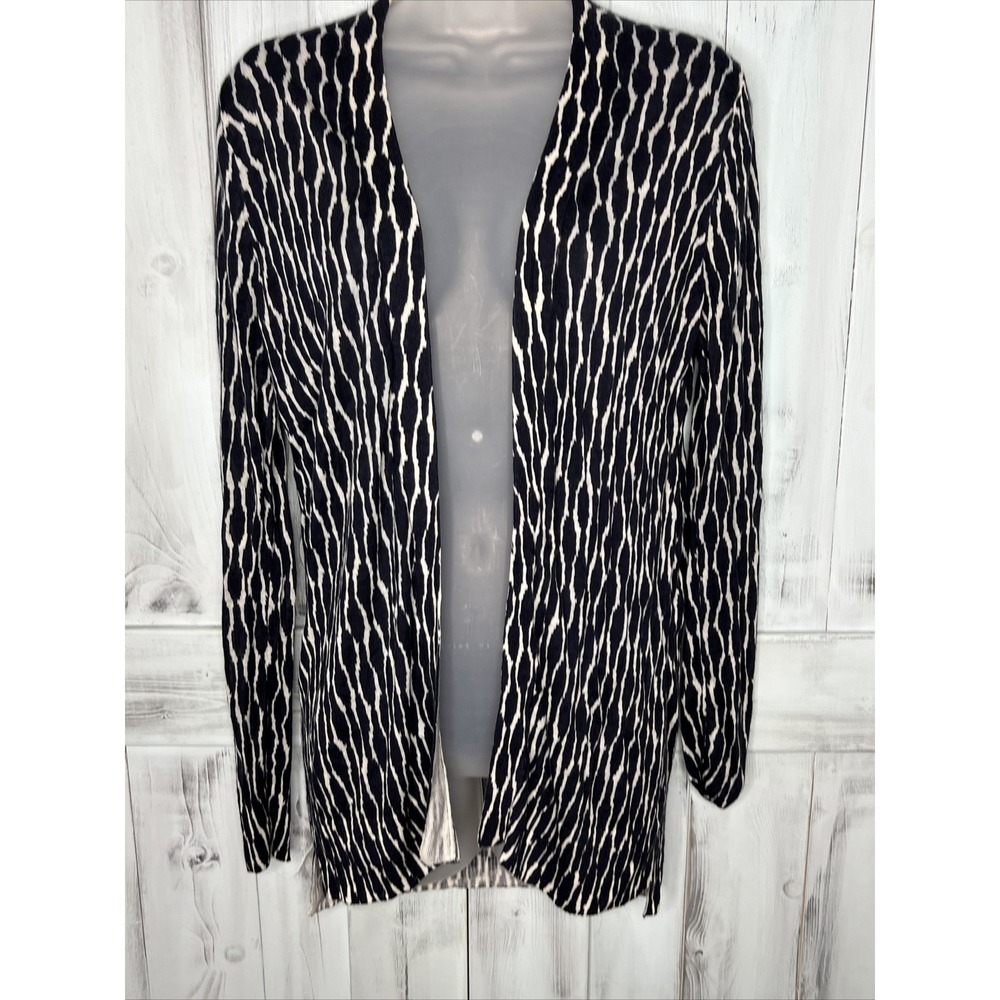 Ann Taylor Loft Cardigan Sweater Women's Small Navy Blue Abstract Striped Light